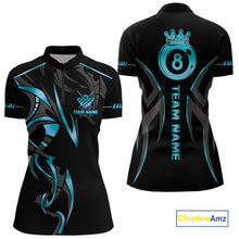 Load image into Gallery viewer, Custom 8 Ball Pool Crown Women Billiard Shirts, Blue Cyan And Black Billiard Team Shirt Pool Jerseys TDM4729
