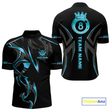 Load image into Gallery viewer, Custom 8 Ball Pool Crown Men Billiard Shirts, Blue Cyan And Black Billiard Team Shirt Pool Jerseys TDM4729