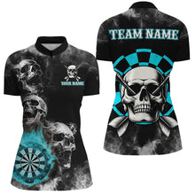Load image into Gallery viewer, Personalized Blue Darts Smoke Skull Women Dart Shirts Custom Darts Board Fire Flame Dart Team Jersey TDM3133