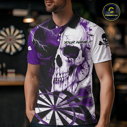 White & Purple Skull Dartboard Custom Men Dart Polo Shirt Retro Grunge Dart League Jerseys NYN2084