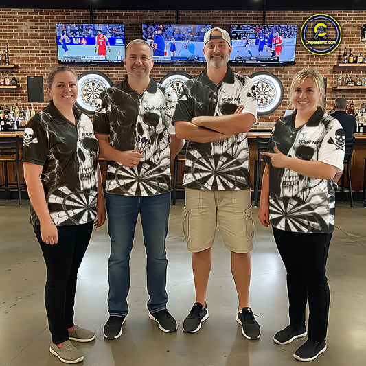 White & Black Skull Dartboard Custom Men Dart Quarter-Zip Shirt Retro Grunge Dart League Jerseys NYN2086