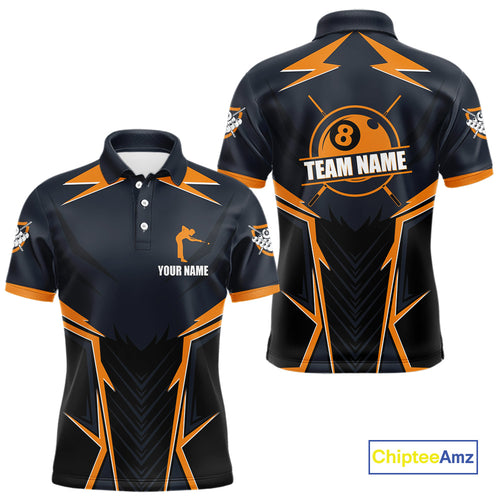 Billiard Jerseys For Men Custom Polo & Quarter-Zip Billiard Team Shirts, 8 Ball Pool Shirt |Orange TDM3829