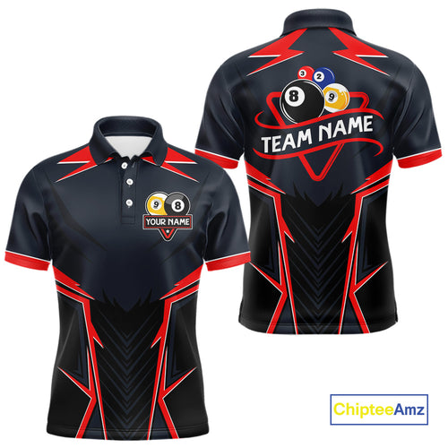 Billiard Jerseys For Men Custom Polo & 1/4 Zip Billiard Team Shirt, 8 Ball & 9 Ball Pool Shirt|Red TDM3830
