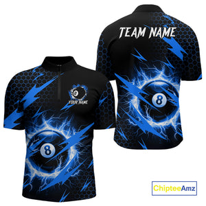 Blue 8 Ball Pool Thunder Lightning Storm Men's Billiard Shirt Custom Billiard Jersey Polo & 1/4 Zip TDM3832