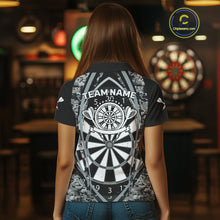 Load image into Gallery viewer, Personalized Grunge Grey Pixel Camo Dart Shirts For Women, Dart Jerseys Team Polo &amp; Quarter Zip TDM3954