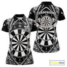 Load image into Gallery viewer, Personalized Grunge Grey Pixel Camo Dart Shirts For Women, Dart Jerseys Team Polo &amp; Quarter Zip TDM3954