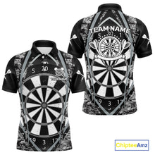 Load image into Gallery viewer, Personalized Grunge Grey Pixel Camo Dart Shirts For Men, Dart Jerseys Team Polo &amp; Quarter Zip TDM3954