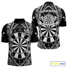 Load image into Gallery viewer, Personalized Grunge Grey Pixel Camo Dart Shirts For Men, Dart Jerseys Team Polo &amp; Quarter Zip TDM3954