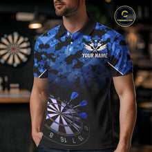 Load image into Gallery viewer, Personalized US Flag Blue Camo Dart Shirts For Men, Patriotic Darts Jersey Team Polo &amp; 1/4 Zip TDM4128