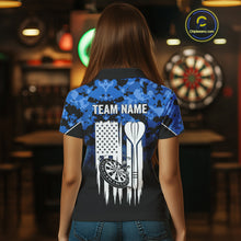 Load image into Gallery viewer, Personalized US Flag Blue Camo Dart Shirts For Women, Patriotic Darts Jersey Team Polo &amp; 1/4 Zip TDM4128