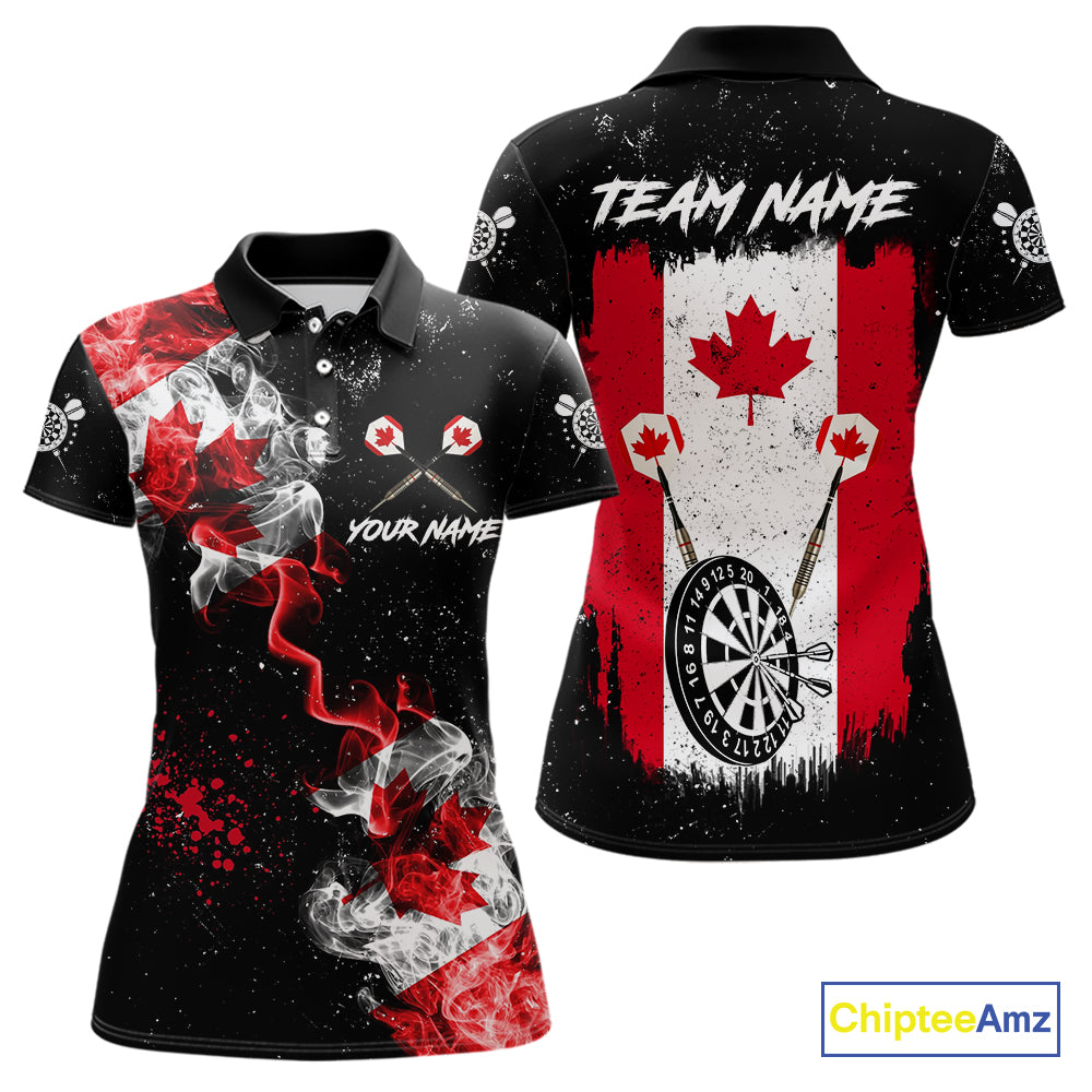 Customized Grunge Canada Flag Smoke Darts Polo & Quarter-Zip Shirt, Patriotic Dart Jersey For Women TDM4129