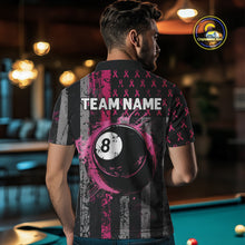 Load image into Gallery viewer, Custom Pink Ribbon Grunge US Flag Billiard Shirt For Men, Breast Cancer 8 Ball Pool Team Jersey TDM4500