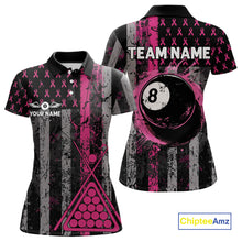 Load image into Gallery viewer, Custom Pink Ribbon Grunge US Flag Billiard Shirt For Women, Breast Cancer 8 Ball Pool Team Jersey TDM4500