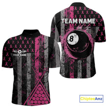Load image into Gallery viewer, Custom Pink Ribbon Grunge US Flag Billiard Shirt For Men, Breast Cancer 8 Ball Pool Team Jersey TDM4500