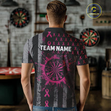 Load image into Gallery viewer, Personalized Grunge US Flag Pink Ribbon Patriotic Darts Shirt For Men, Breast Cancer Darts Jersey TDM4501