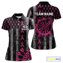 Load image into Gallery viewer, Personalized Grunge US Flag Pink Ribbon Patriotic Darts Shirt For Women, Breast Cancer Darts Jersey TDM4501