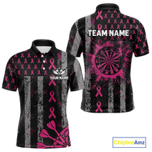 Load image into Gallery viewer, Personalized Grunge US Flag Pink Ribbon Patriotic Darts Shirt For Men, Breast Cancer Darts Jersey TDM4501