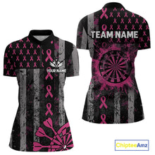 Load image into Gallery viewer, Personalized Grunge US Flag Pink Ribbon Patriotic Darts Shirt For Women, Breast Cancer Darts Jersey TDM4501