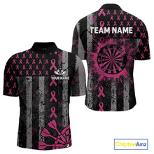 Load image into Gallery viewer, Personalized Grunge US Flag Pink Ribbon Patriotic Darts Shirt For Men, Breast Cancer Darts Jersey TDM4501