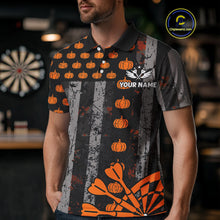 Load image into Gallery viewer, Personalized Orange Grunge US Flag Pumpkin Darts Shirt For Men, Halloween Darts Jersey Outfit TDM4502
