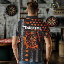 Load image into Gallery viewer, Personalized Orange Grunge US Flag Pumpkin Darts Shirt For Men, Halloween Darts Jersey Outfit TDM4502