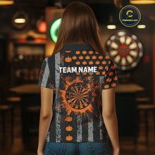 Load image into Gallery viewer, Personalized Orange Grunge US Flag Pumpkin Darts Shirt For Women, Halloween Darts Jersey Outfit TDM4502