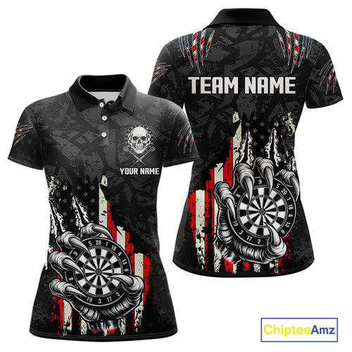 Funny Claw Tearing US Flag Darts Shirt For Women Custom Patriotic Skull Darts Team Jerseys TDM4503