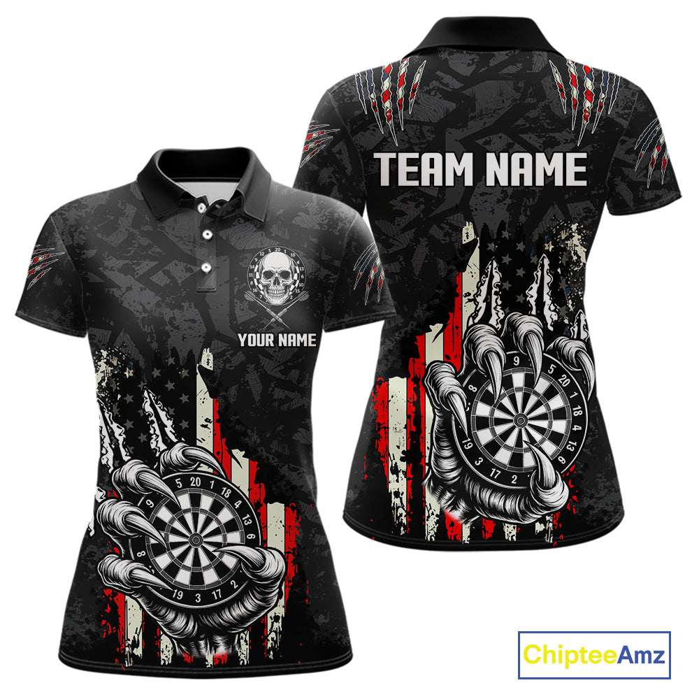 Funny Claw Tearing US Flag Darts Shirt For Women Custom Patriotic Skull Darts Team Jerseys TDM4503