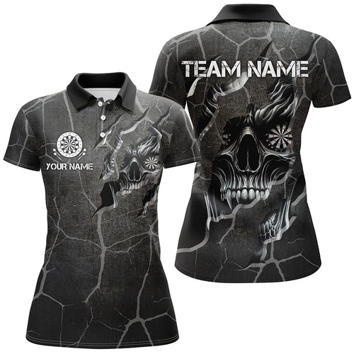 Personalized Skull Black Grunge Darts Polo And Quarter-Zip Shirts For Women Custom Darts Team Jerseys TDM2430