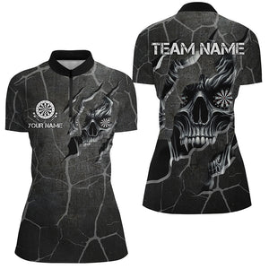 Personalized Skull Black Grunge Darts Polo And Quarter-Zip Shirts For Women Custom Darts Team Jerseys TDM2430