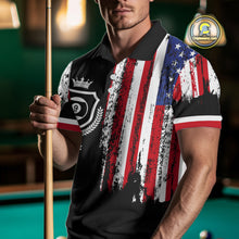 Load image into Gallery viewer, Personalized Grunge American Flag 9 Ball Pool Team Shirt For Men Custom Patriotic Billiard Shirts TDM4733