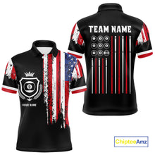Load image into Gallery viewer, Personalized Grunge American Flag 9 Ball Pool Team Shirt For Men Custom Patriotic Billiard Shirts TDM4733