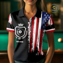 Load image into Gallery viewer, Personalized Grunge American Flag 9 Ball Pool Team Shirt For Women Custom Patriotic Billiard Shirts TDM4734