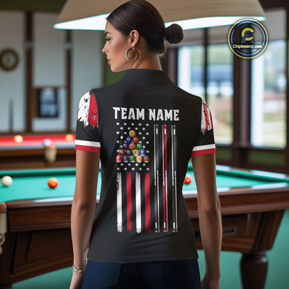 Personalized Grunge American Flag 9 Ball Pool Team Shirt For Women Custom Patriotic Billiard Shirts TDM4734