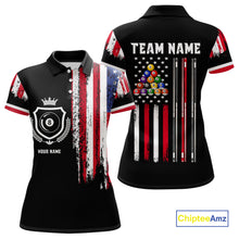 Load image into Gallery viewer, Personalized Grunge American Flag 9 Ball Pool Team Shirt For Women Custom Patriotic Billiard Shirts TDM4734