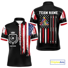 Load image into Gallery viewer, Personalized Grunge American Flag 9 Ball Pool Team Shirt For Men Custom Patriotic Billiard Shirts TDM4734