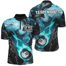 Load image into Gallery viewer, Turquoise 8 Ball Pool Fire Flame Abstract Pattern Custom Men Billiard Shirts, Billiard Team Jerseys TDM2669