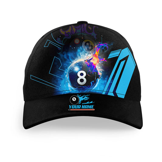 Billiard 8 Ball Flame Blue Version Custom Top Hats Billiard, 3D Printed Baseball Billiards Caps For Player TDM1043