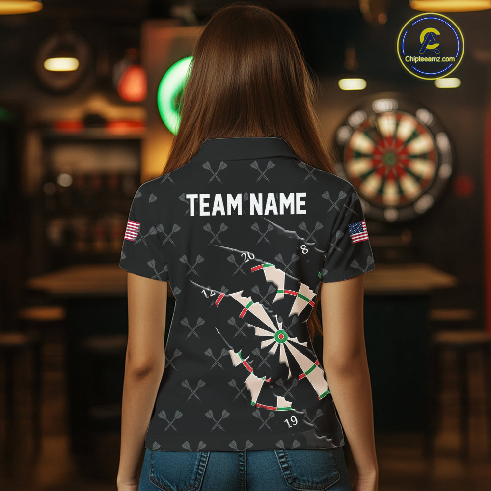 Personalized Scratch Darts Shirt For Women Custom Darts Jersey Team Polo & Quarter Zip |Black TDM5868
