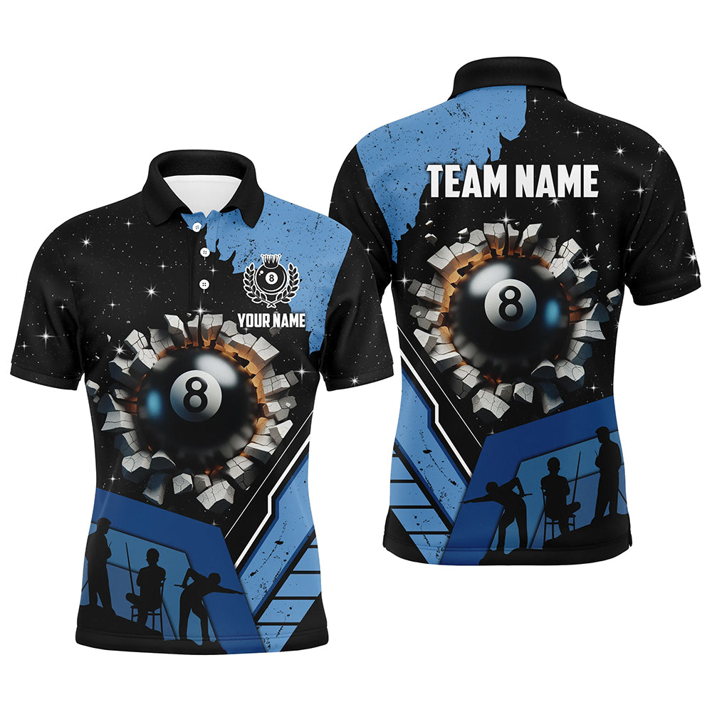 Personalized Blue Funny 8 Ball Pool Crack Men Polo Shirts Custom Team League Billiard Jersey TDM1379