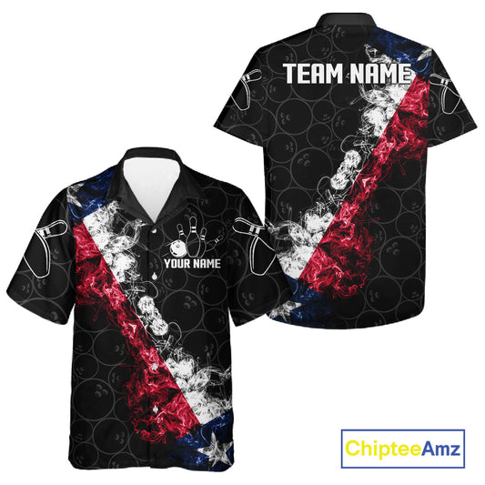 Custom Texas Flag Smoke Hawaiian Bowling Shirts For Men Women, Patriotic Texas Bowling Team Jersey TDM6474