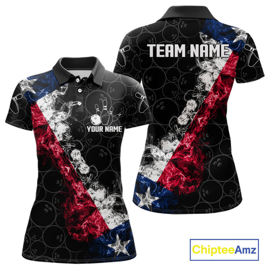 Custom Texas Flag Smoke Bowling Shirts For Women, Patriotic Texas Bowling Team Jersey Polo & 1/4 Zip TDM6474