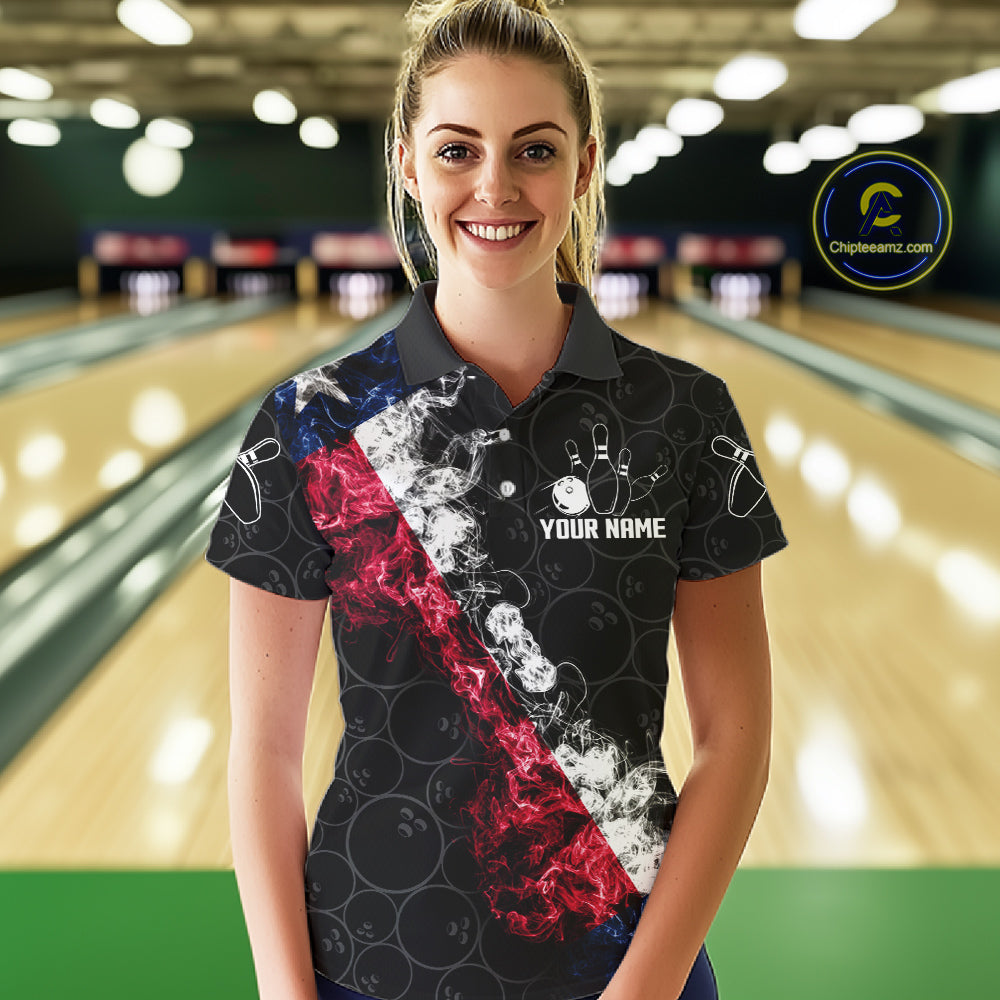 Custom Texas Flag Smoke Bowling Shirts For Women, Patriotic Texas Bowling Team Jersey Polo & 1/4 Zip TDM6474