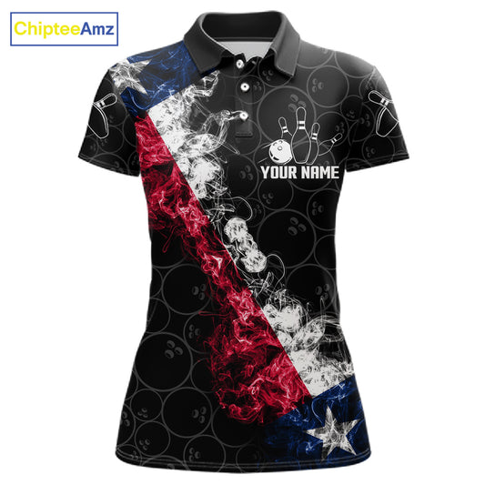 Custom Texas Flag Smoke Bowling Shirts For Women, Patriotic Texas Bowling Team Jersey Polo & 1/4 Zip TDM6474