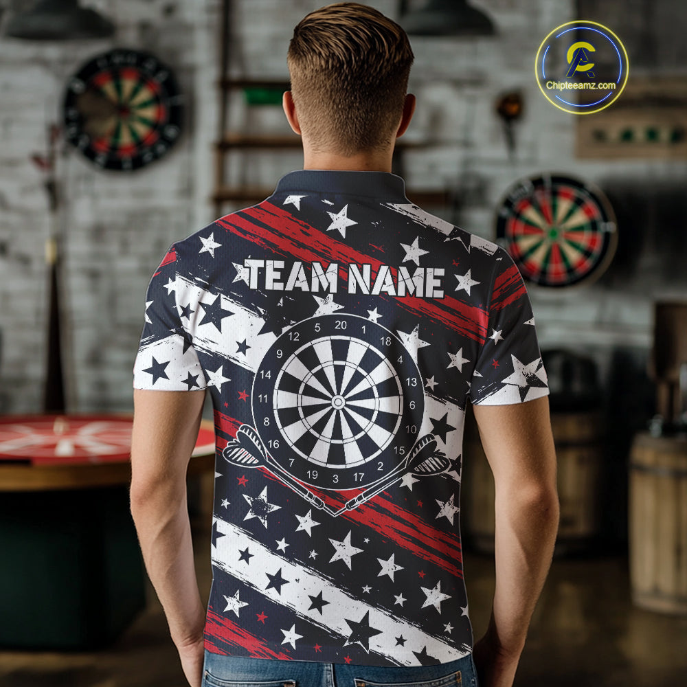 Personalized USA Flag Darts Shirt For Men Custom Patriotic Dart Jerseys Team Polo & 1/4 Zip TDM4134