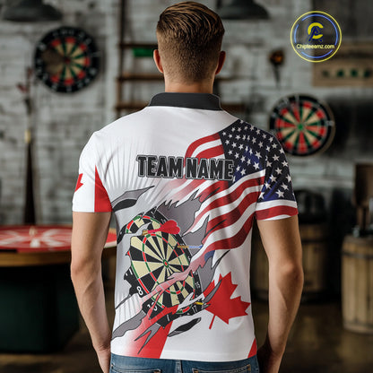 Personalized Men's Dart Shirts – Funny Canada & US Flag Mix Custom Patriotic Darts Team Jerseys TDM4139