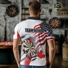 Load image into Gallery viewer, Personalized Men&#39;s Dart Shirts – Funny Canada &amp; US Flag Mix Custom Patriotic Darts Team Jerseys TDM4139