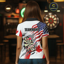 Load image into Gallery viewer, Personalized Women&#39;s Dart Shirts – Funny Canada &amp; US Flag Mix Custom Patriotic Darts Team Jerseys TDM4139