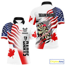 Load image into Gallery viewer, Personalized Men&#39;s Dart Shirts – Funny Canada &amp; US Flag Mix Custom Patriotic Darts Team Jerseys TDM4139