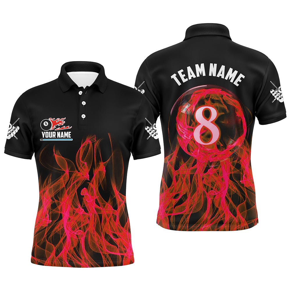 Red Flaming 8 Ball Pool Custom Men Billiard Polo & 1/4 Zip Shirts, 3D Pool Player Shirts Jerseys TDM2434